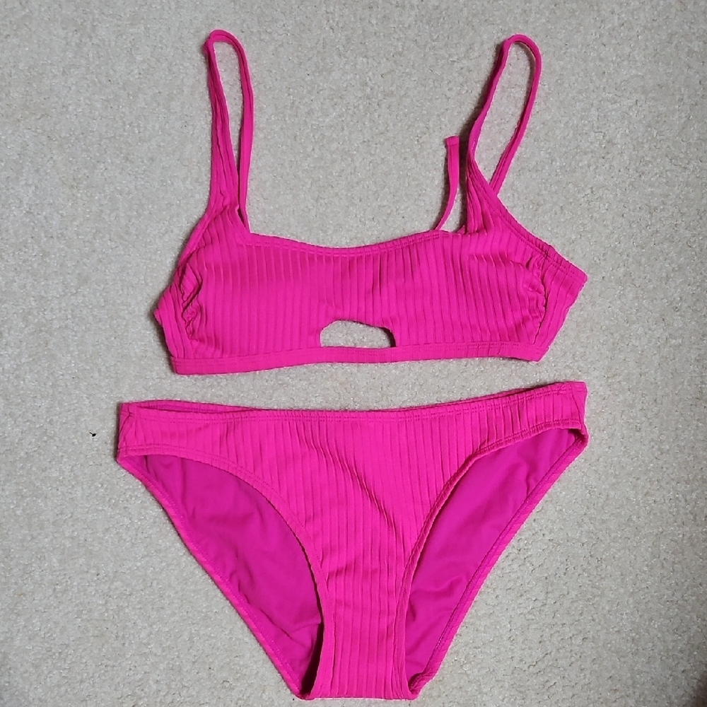 Xhilaration Hot Pink Ribbed Bikini